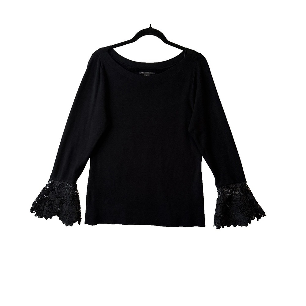 INC Black Knit Sweater Long Sleeve Lace Flared Cuff Sweater S Whimsigoth Witchy